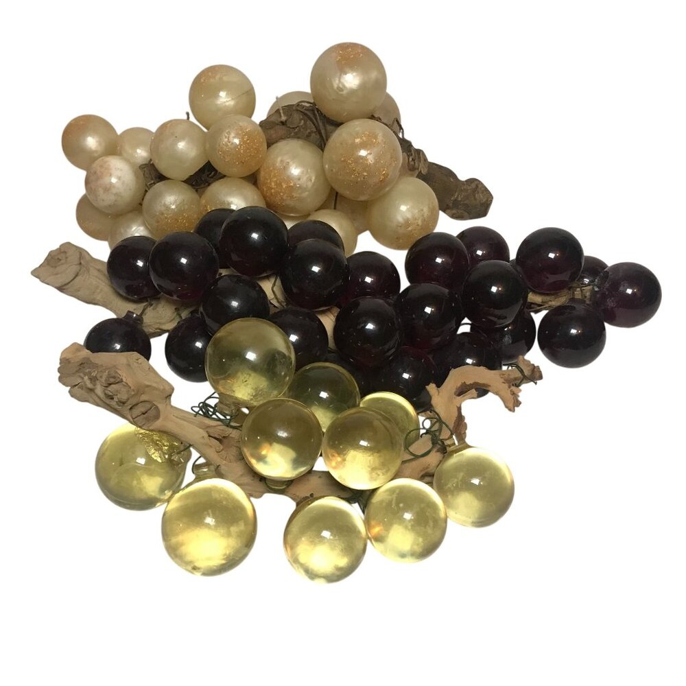 VTG 60’s MCM Extra Large Purple & Clear & White Lucite Acrylic Grapes 3 Clusters